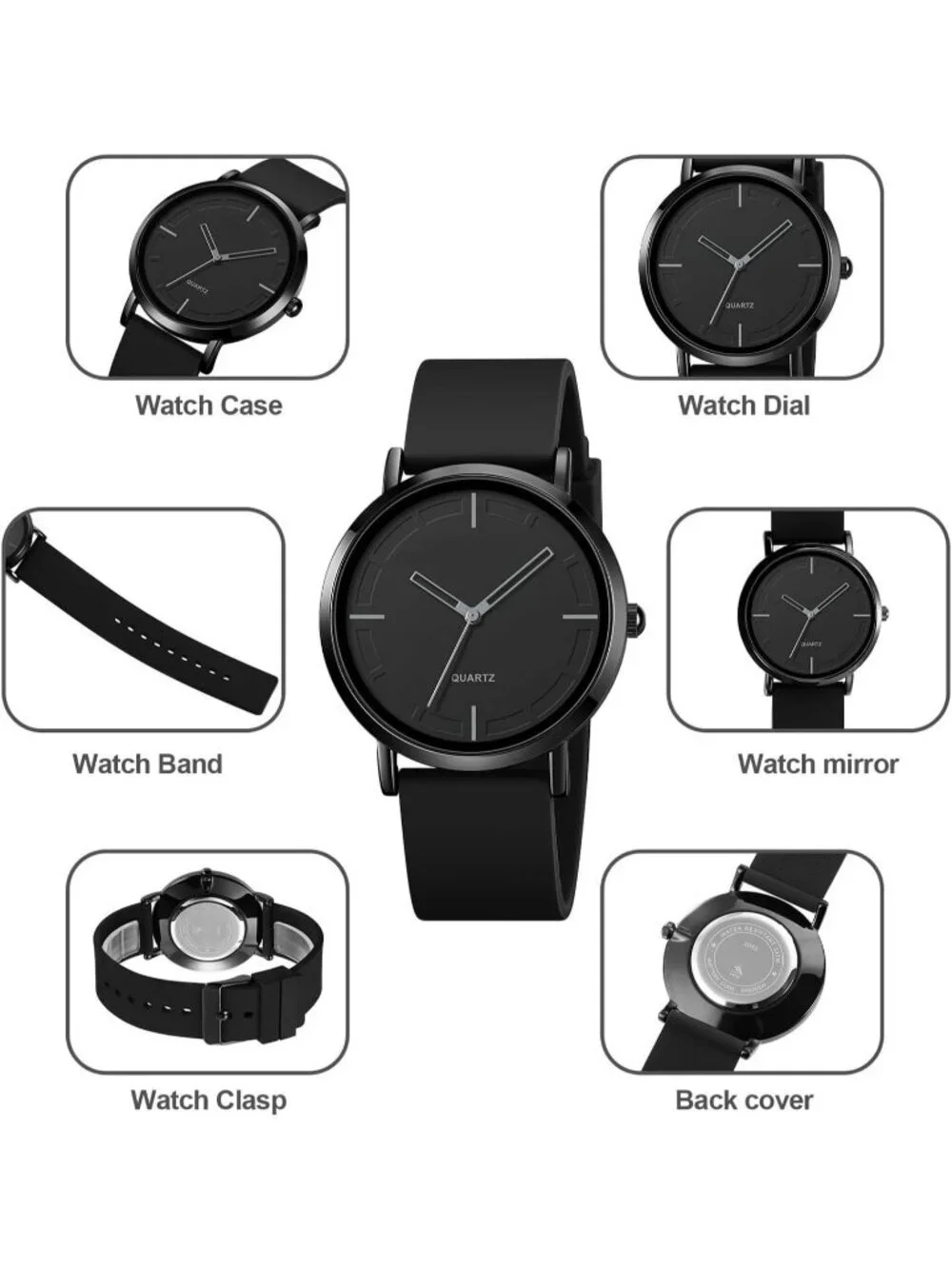 Women's Black White Analog Quartz Simple Silicone Strap Waterproof Sport Watch